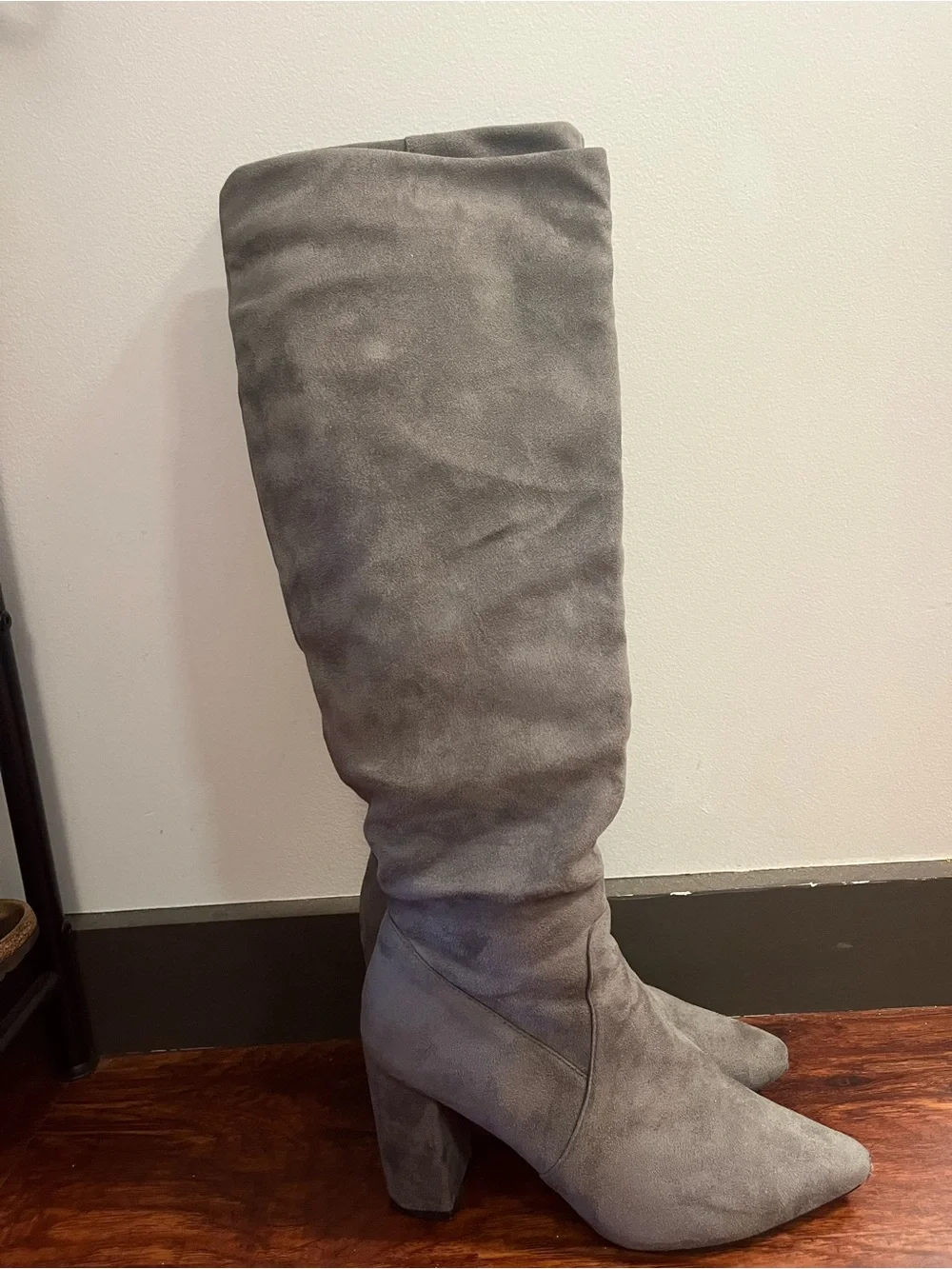Gray Over-the-Knee Suede Boots